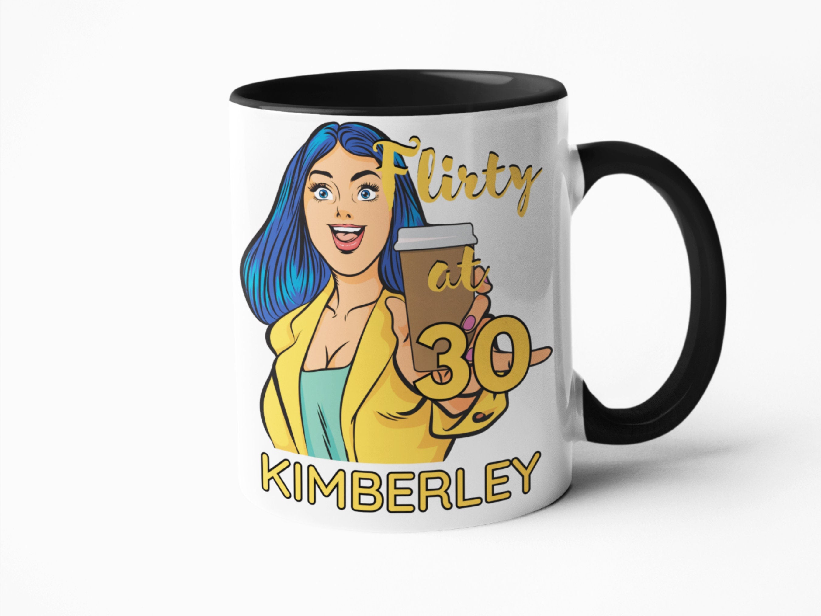 Flirty at 30 personalised pop art coffee mug