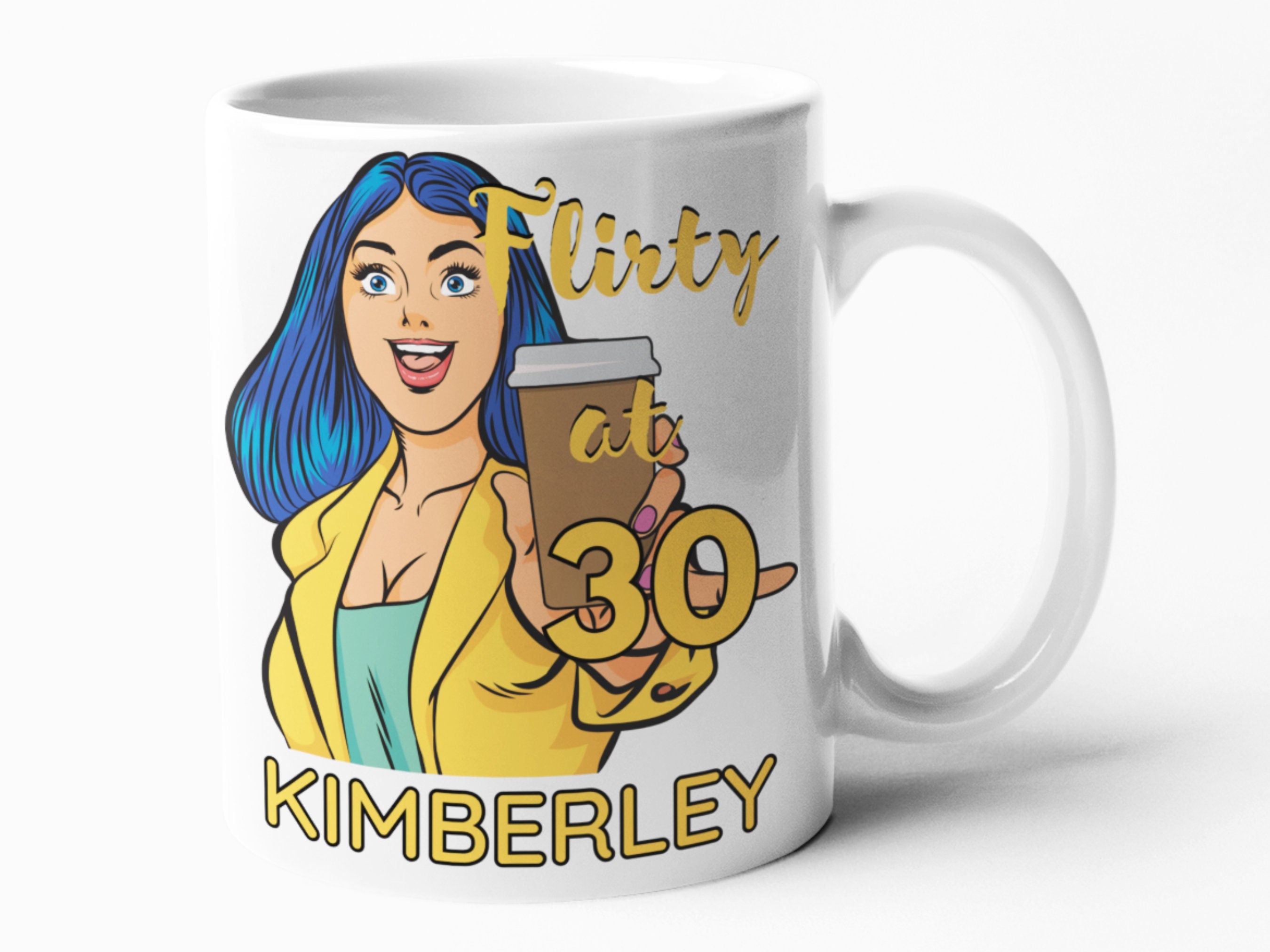 Flirty at 30 personalised pop art coffee mug